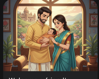 Illustrated family welcoming a newborn